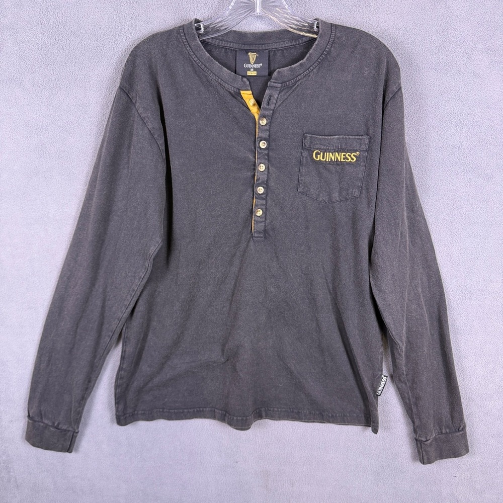 Guinness‎ Mens Classic Washed Black Henley long sleeve shirt. Sz Medium